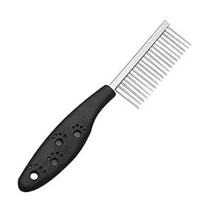 Petlicious & More (Single Side) Comb Stainless Steel Pin Dog Grooming Brush with Soft Grip Plastic Handle for Removing Matted Fur, Knots & Tangles, Shedding Comb