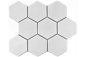 MOSANI Hexagonale Sechseck Mosaik Fliese Keramik XL weiß matt Küchenfliese WC Badfliese Spritzschutz Wandverblender - MOS11F-0111