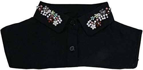 Kissing U Women Fake Collar Chiffon Doll False Collar Spike Beads Shirt Black and White