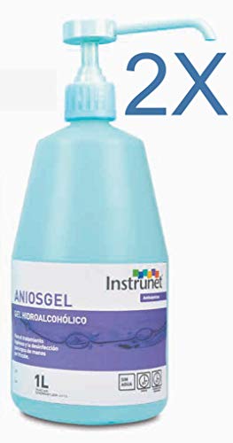 Desinfectante de manos Hidroalcohólico en Gel Aniosgel 1L, Pack 2 unidades. Para el tratamiento higiénico y la desinfección de manos por fricción sin necesidad de agua.