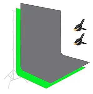 HIFFIN 8x12 ft Grey & Green Screen, Photography Backdrop Background with 2 Pcs Clip, Grey & Green Chromakey Panel for Photo Backdrop Video Studio, Muslin Background Screen for Photo Video Studio