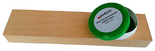 Abziehleder Set » PODURO MINI KOMBI « Streichriemen auf Holz & Chromoxid Schleifpaste & Baumwollbeutel - 2