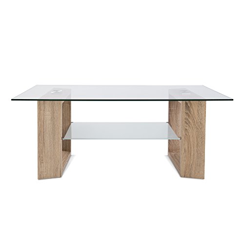 HomeSouth - Mesa de centro fija, cristal transparente, patas color Cambria