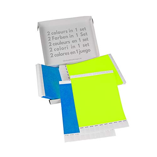 Doppio Pacchetto! GA Event Solutions Braccialetti di identificazione Tyvek, Giallo Neon + Azzurro, 500+500 pezzi