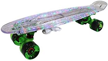 Mini Skateboard LED Board "Night Fever" from Triway Sports | Cool board with exciting light effects | Experience fun and action with this stylish retro highlight! | Board and wheels are equipped with coloured LEDs that produce various lighting effects during skating | Max. user weight: 80 kg | Suitable from 10 years
