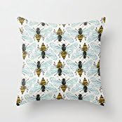 NicholasCGShopOnline C6646F Cotton Linen Decorative Throw Pillow Case Cushion Cover Honey Bee 18 "X18 "