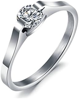 Jasmineees Jewellery Stainless Steel Womens Ring Round Shape Mosaic CZ Cubic Zirconia Anniversary Engagement Wedding Band Ring for Womens Ladies White Size T 1/2
