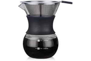 CRSUSUKJ Cafetera de cristal con filtro permanente de acero inoxidable.Vierta sobre la máquina de café, cafetera de goteo manual(200 ml)