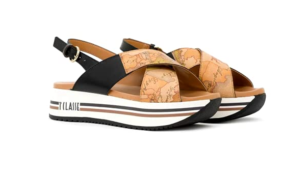 ALVIERO MARTINI 1° CLASSE Z E363 578A DONNA SANDALI ZEPPA PELLE NERO STAMPA  GEO : Amazon.it: Scarpe e borse