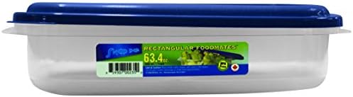 StoreMaxx Foodmates 235 Rectangular Food Storage Container with Clear Base/Blue Lid, Large 63.4 oz. Capacity, Slate Blue/Opaque, 100% PBA Free