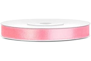 JAOW Ruban Satin Polyester Noeud et Emballage Cadeau 6/12/25/38/50/100mm x 25m (Taille 6mm x 25m - Couleur Rose clair)