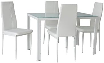 JHI Contemporary Tempered Glass White Table &amp; 4 Chairs