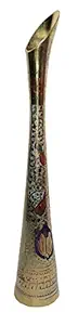 MOZO HUB Hand Crafted Sleek and Long Floral Design Brass Flower Vase, Size - 34 cm, Multi Color