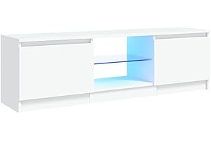 vidaXL Meuble TV avec Lumières LED, Armoire de Télévision, Meuble Télé de Salon, Armoire Basse Salle de Séjour Intérieur, Moderne, Blanc