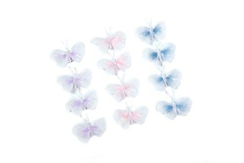 Heitmann Deco 30077 Federschmetterlinge mit Clip Pastell 12-teilig Plastik, 18,5 x 9 x 1 cm, Weiss-Rosa/Flieder/Hellblau - 2