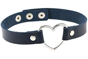 QIANDI Fashion Damen Cool Punk Goth Nieten Herzform Ring Leder Halsband Choker Halskette