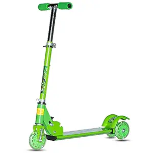 Diva Enterprise 3 Wheeler Foldable Scooter with Brake and Bell, LED on Wheels and Height Adjustable Up to 76cm for Boys and Girls (5-10 Years) ( Green Color )