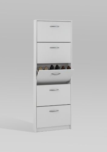 PREMIUM Compact 5 Compartment Shoe Rack Storage Cabinet Unit in White Finish by DMF