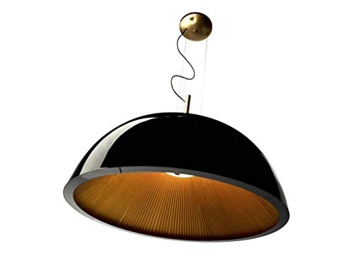 La Creu 00-2727-AP-05 - Lámpara de techo con pantalla interior plegada de color dorado, 3 bombillas de 11 W, 60 x 30 cm, color negro brillante