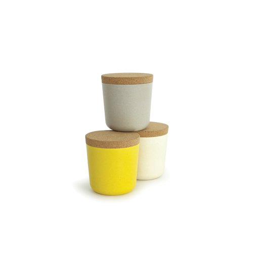 BIOBU by EKOBO 34727 3er-Vorratsdosen-Set S (3 x 240 ml), stone / weiß / lemon