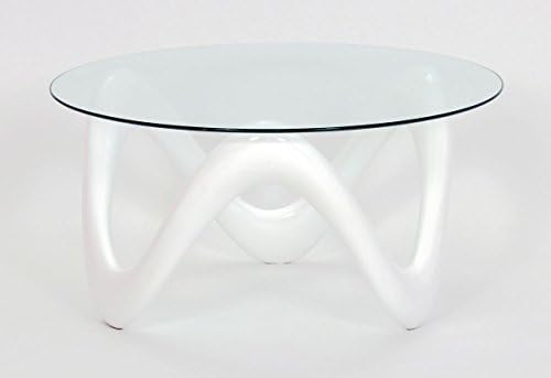 Requiredgoods Modern Fibre Glass Coffee Table High Gloss Base, High Shine Base Coffee Table, High Gloss Center Table, Living Room Furniture, 900W x 900D x 440H, White