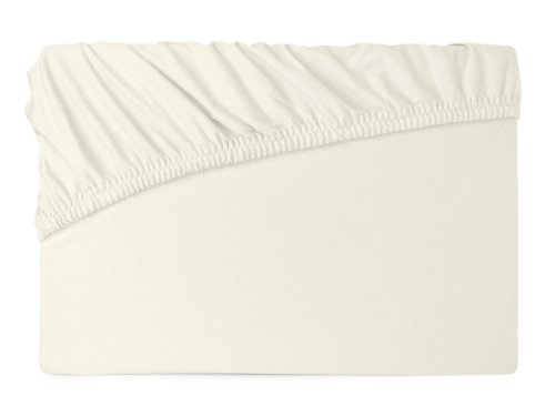Serie basic von schlafgut aus 100% Baumwolle in 30 Uni-Farben +++ Mako-Jersey-Spannbetttuch +++ Mako-Jersey-Kissenbezug erhältlich in 3 Größen, ecru, Spannbetttuch 90-100 x 200 cm - 2