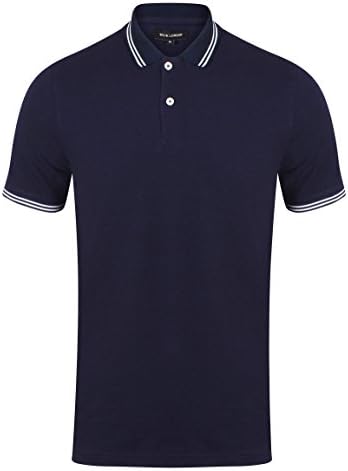 Men's Cotton Tipped Polo Shirt Navy Blue Red