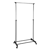 HI - Garderobenständer • Praktische Ausführung: • Auf 4 Rollen • Mit höhenverstellbarer Kleiderstange Höhe 101 - 167 cm • Mit praktischem Schnellspanner • Mit Ablagefläche für Aufbewahrungsboxen • Stabil • Auch als Wäschtrockner verwendbar • Kinderleichter Aufbau: • Stecksystem • Aufbau ohne Werkzeug • Ideal für: • Camping • Schlafzimmer • Kellerräume • Trödelmärkte • Vereinsheime • Feierlichkeiten • Geburtstage • Maße: • Ca. 84 x 41,5 x 101-167 cm