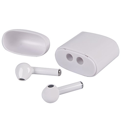 Mini Bluetooth Earpiece Noise Cancelling Crystal Clear Stereo Sound Wireless Headphones with Mic Portable Charging Case for Iphone 8 7 X 6 Android White