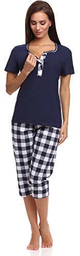 Italian Fashion IF Womens Nursing Pyjama Set Zita 0225 (Dark Blue, XL)