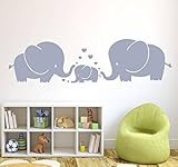 Wandaufkleber 3 süße Elefanten, Eltern und Kind/Familie, mit Herzen, Wandsticker, für Baby, Kinderzimmer, grau, grau, S - 2