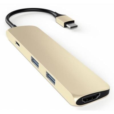 Satechi Slim Aluminium Typ-C Multi-Port Anschluss Hub Adapter mit Typ-C Ladeanschluss, 4K HDMI Videoausgang und 2 USB 3.0 Anschlüssen ultraleicht und mobil für Typ C Computer und Tablets wie MacBook Pro 2016, MacBook 2015/2016, Google Chromebook 2016