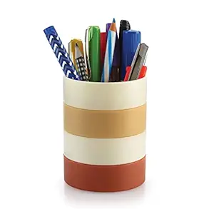 SHOPATHON INDIA Office Desk Study Table Home Kitchen Cutlery Stationery Kids Pen Pencil Holder Plastic Bands Multipurpose Gift Stand Small Round