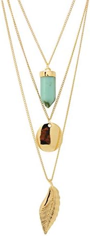 Golden Multi-Chains Pendant Necklace with Turquoise Shard