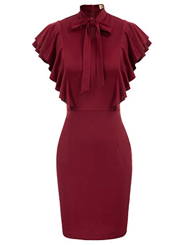 GRACE KARIN Robe Femme Moulante Bordeaux Sexy À Volants sans Manche XL DECL0004-2