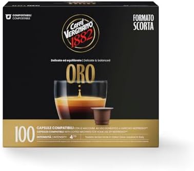Caffè Vergnano 1882 - 100 Capsule - Caffè Compostabili e Compatibili con Nespresso, Oro - Pack da 100 capsule