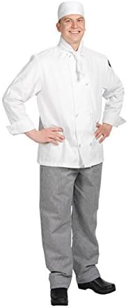 Chef Revival J049 24/7 Poly Cotton Blend Long Sleeve Unisex Cool Crew Jacket with Clear Pearl Bottons, Small, White