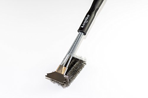 -kamiko- Die optimierte 4-in-1 Premium Edelstahl-Grillbürste mit integriertem Reinigungsschaber, langem Griff und besonders robusten Borsten. Perfekt für ein professionelles Reinigungsergebnis in kürzester Zeit. (44cm, Schwarz) - 2