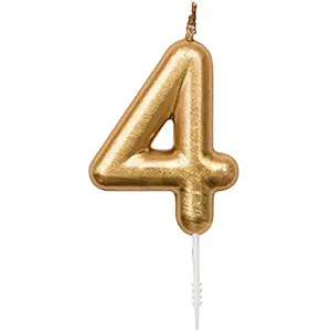Gold Number 4 Birthday Candle for 4th Birthday or Anniversary Celebration