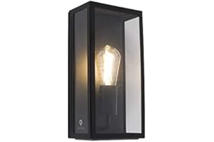 Qazqa - Przemysłowy kinkiet zewnętrzny czarny IP44 ze szkłem - Rotterdam - E27 | 1 światło - Stal nierdzewna - Odpowiednie dla Oświetlenie zewnętrzne,Łazienka