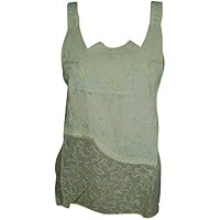 Mogul Interior Women Tank Top Sleeveless Rayon Green Sequin Work Gypsy Blouse Tops S/M