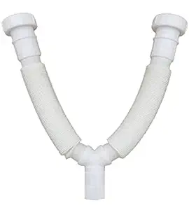 CHILLY-S Bathroom / Kitchen Sink Flexible PVC Double Bowl Connector with Waste Pipe Drain Hose / Outlet Tube Connector Basin Down Corner | White