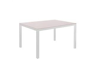 LOLAhome Mesa de Comedor para jardín Thais, Blanca de 150x90 cm, de Aluminio y Cristal Templado, Tratamiento Anticorrosión, Elegante, Resistente y Duradera, para 6 Personas