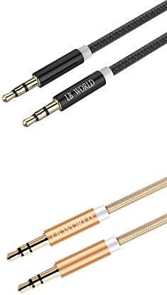 Aux Cable LB World (2 PACKS 3.3ft/ 1M) Audio Cable 3.5mm to 3.5mm aux cable for car, iPhone in car Male to Male Gold plated Aux to Aux cable braided Tangle free Universal Auxiliary cable for car audio , iPhone ,Android phones, Mp3, iPod, Beats headphones and More (Black/Gold (2 PACKS))