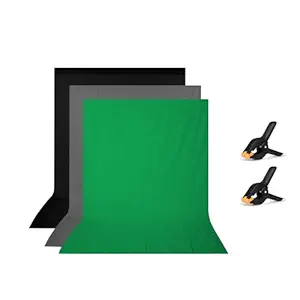 HIFFIN 8x12 ft Gray|Green|Black Screen, Photography Backdrop Background with 2 Clip, Chromakey Panel for Photo Backdrop Video Studio, Muslin Background Screen
