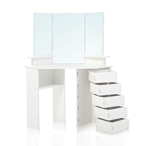 Makika Corner Dressing Table Mirror Set Wooden Vanity 5 Adjustable