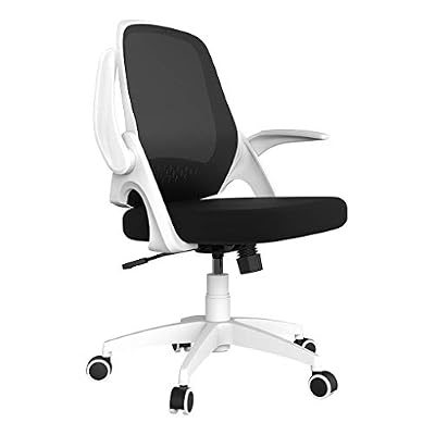 Hbada Fauteuil de Bureau avec Accoudoirs Pliables, Chaise en Maille Respirable et Confortable, Hauteur Réglable, Blanc