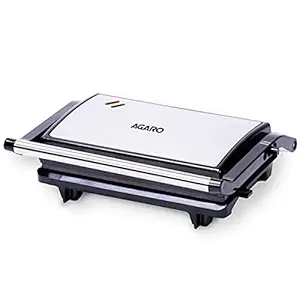 AGARO Deluxe 750 Watts Sandwich/Panini Maker With Non-Stick Grill Plates, 180? Flat Openable Plates - Steel