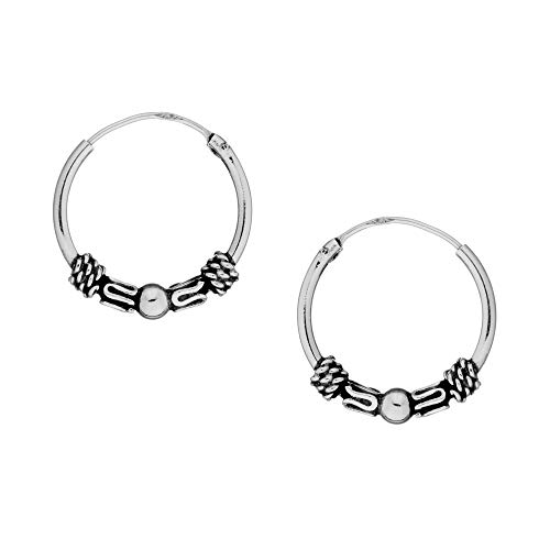 Silverly16 mm Balinese Indo Bali Hoops - 925 Sterling Silver Hoop Earrings - Small Silver Earrings for Women - Boho Cartilage Sleepers for Men - Hypoallergenic