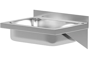 HENDI Lavabo, montage mural, bec verseur, dimensions intérieures : 350 x 250 x 100 mm, drain : ø52 mm, ouverture pour robinets : ø35 mm, 400 x 295 x (H)145 mm, acier inoxydable